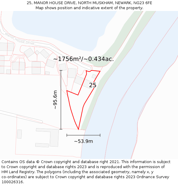 25, MANOR HOUSE DRIVE, NORTH MUSKHAM, NEWARK, NG23 6FE: Plot and title map