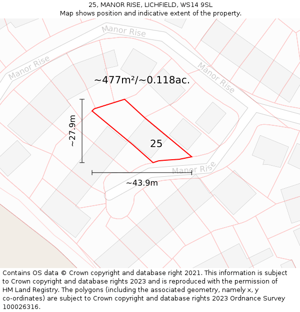 25, MANOR RISE, LICHFIELD, WS14 9SL: Plot and title map