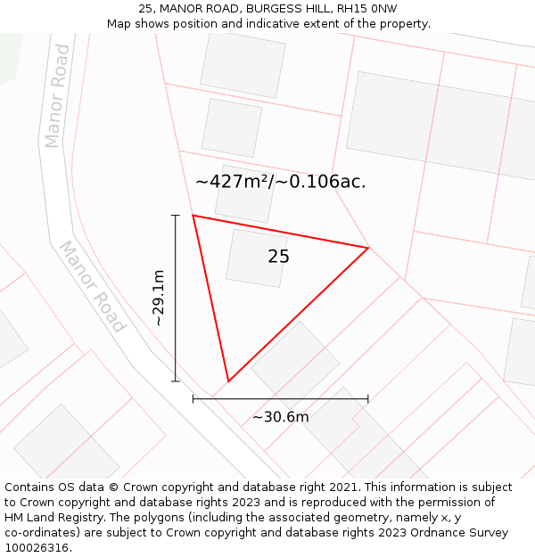 25, MANOR ROAD, BURGESS HILL, RH15 0NW: Plot and title map