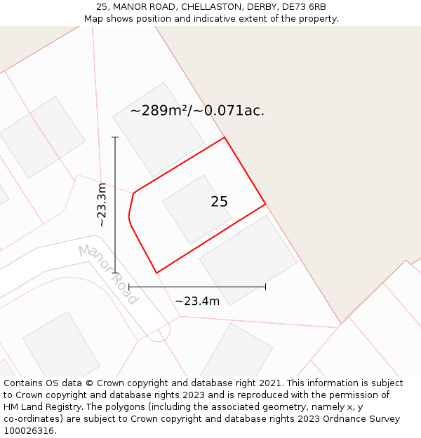 25, MANOR ROAD, CHELLASTON, DERBY, DE73 6RB: Plot and title map
