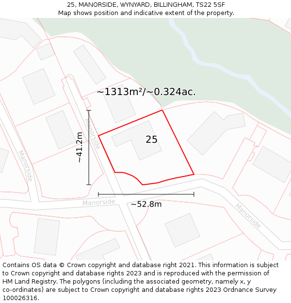 25, MANORSIDE, WYNYARD, BILLINGHAM, TS22 5SF: Plot and title map