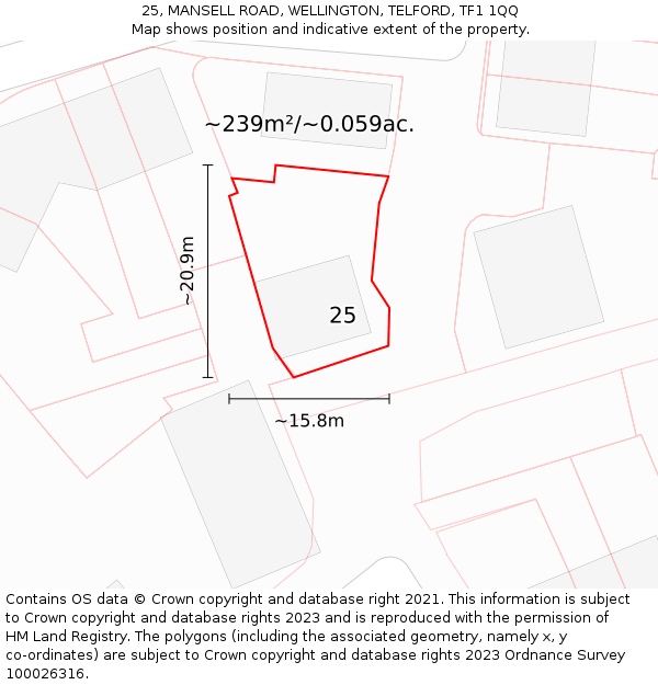 25, MANSELL ROAD, WELLINGTON, TELFORD, TF1 1QQ: Plot and title map