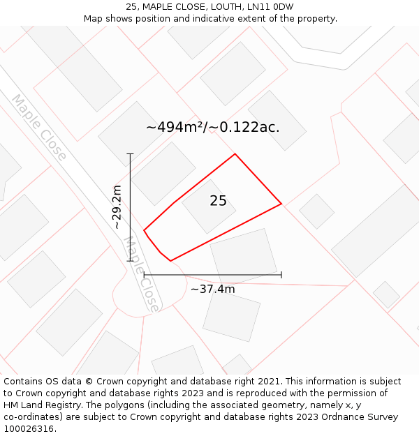 25, MAPLE CLOSE, LOUTH, LN11 0DW: Plot and title map