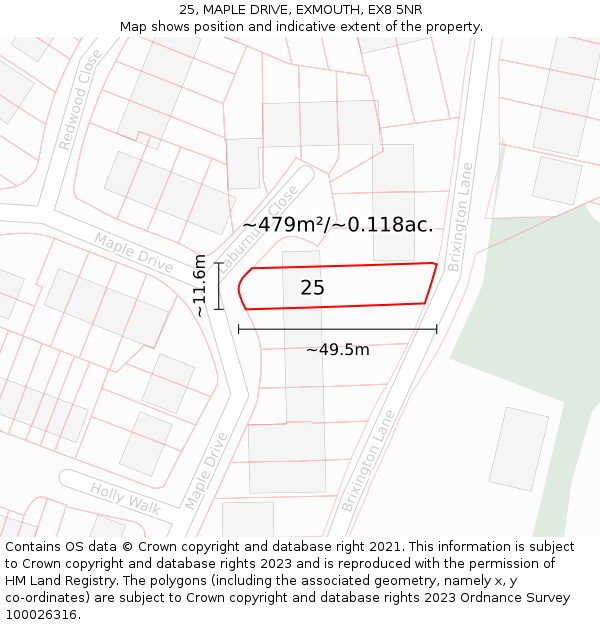 25, MAPLE DRIVE, EXMOUTH, EX8 5NR: Plot and title map