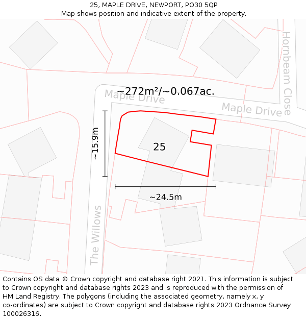 25, MAPLE DRIVE, NEWPORT, PO30 5QP: Plot and title map