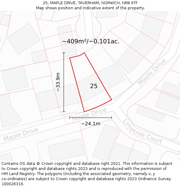 25, MAPLE DRIVE, TAVERHAM, NORWICH, NR8 6TF: Plot and title map