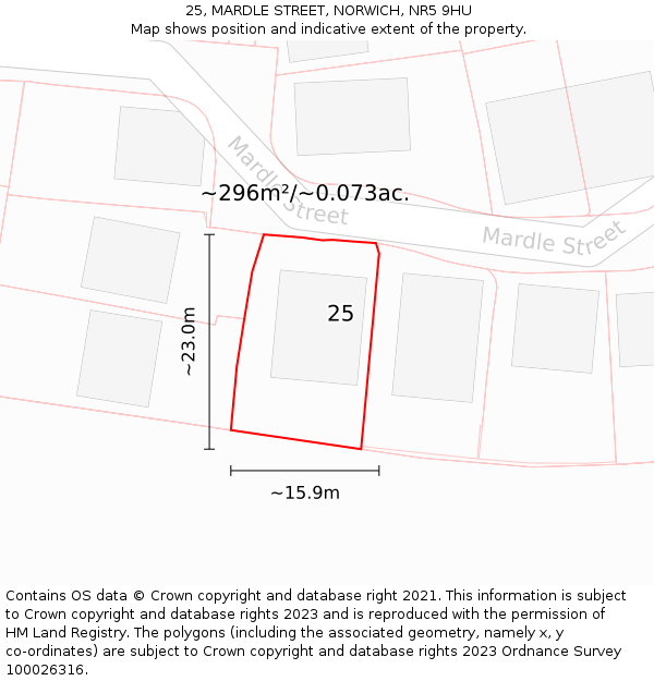 25, MARDLE STREET, NORWICH, NR5 9HU: Plot and title map