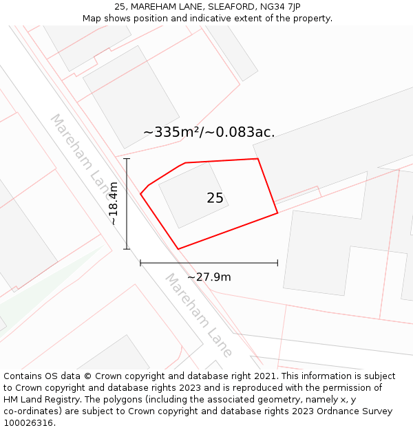 25, MAREHAM LANE, SLEAFORD, NG34 7JP: Plot and title map