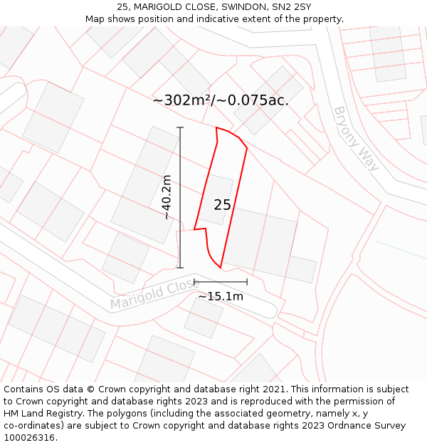 25, MARIGOLD CLOSE, SWINDON, SN2 2SY: Plot and title map