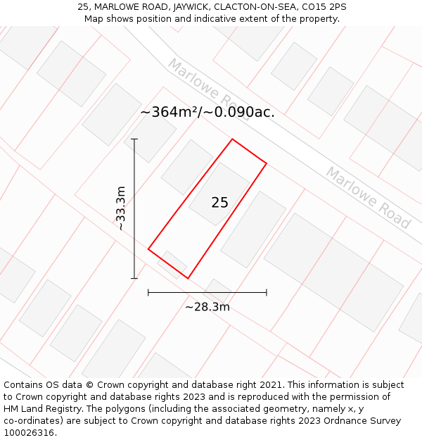 25, MARLOWE ROAD, JAYWICK, CLACTON-ON-SEA, CO15 2PS: Plot and title map