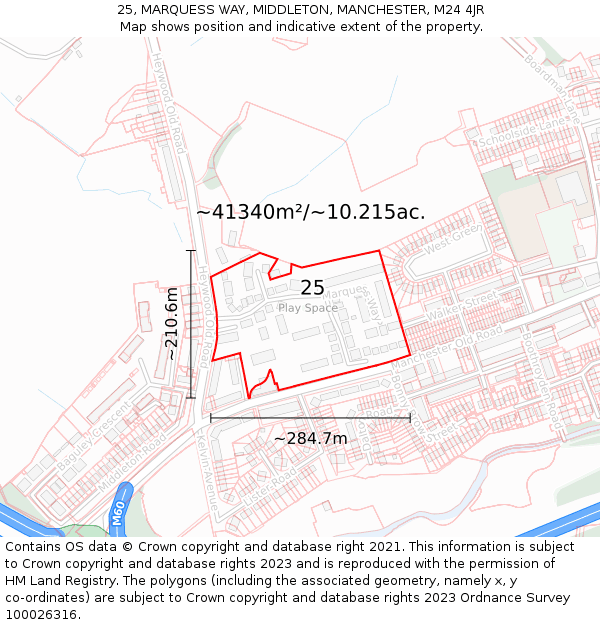 25, MARQUESS WAY, MIDDLETON, MANCHESTER, M24 4JR: Plot and title map