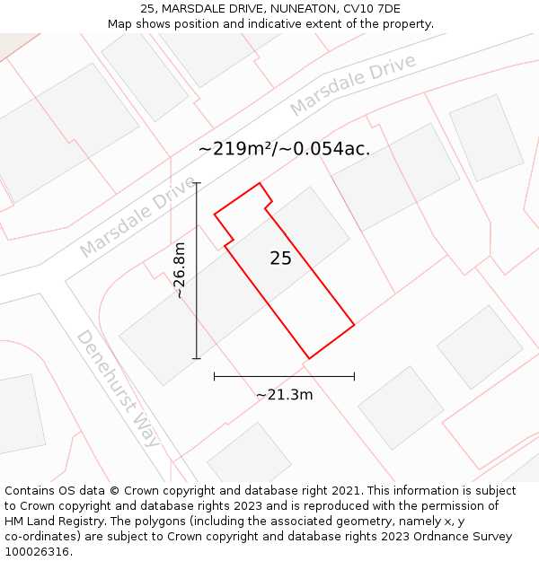 25, MARSDALE DRIVE, NUNEATON, CV10 7DE: Plot and title map