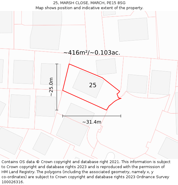 25, MARSH CLOSE, MARCH, PE15 8SG: Plot and title map