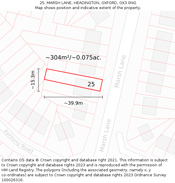 25, MARSH LANE, HEADINGTON, OXFORD, OX3 0NG: Plot and title map