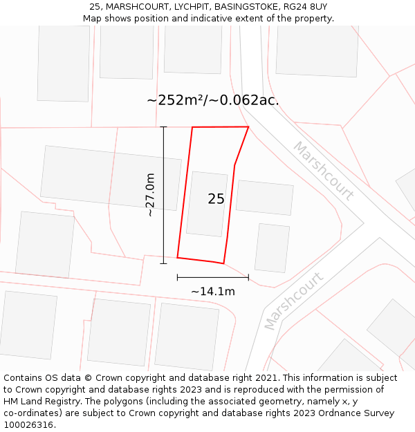 25, MARSHCOURT, LYCHPIT, BASINGSTOKE, RG24 8UY: Plot and title map