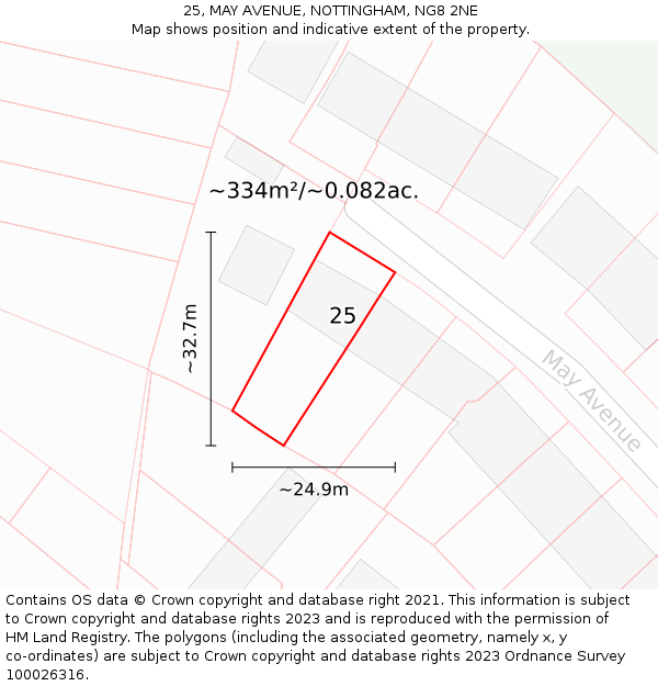 25, MAY AVENUE, NOTTINGHAM, NG8 2NE: Plot and title map