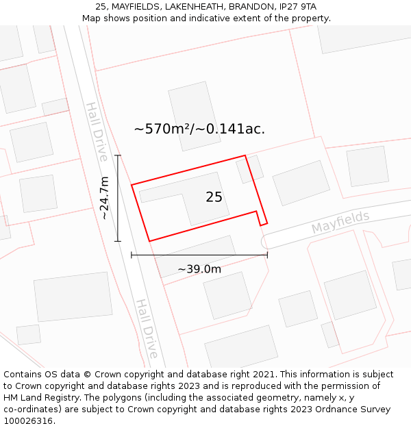 25, MAYFIELDS, LAKENHEATH, BRANDON, IP27 9TA: Plot and title map