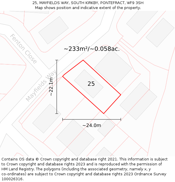 25, MAYFIELDS WAY, SOUTH KIRKBY, PONTEFRACT, WF9 3SH: Plot and title map