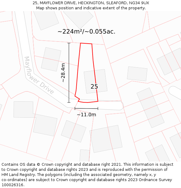 25, MAYFLOWER DRIVE, HECKINGTON, SLEAFORD, NG34 9UX: Plot and title map