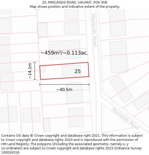 25, MAYLANDS ROAD, HAVANT, PO9 3NR: Plot and title map