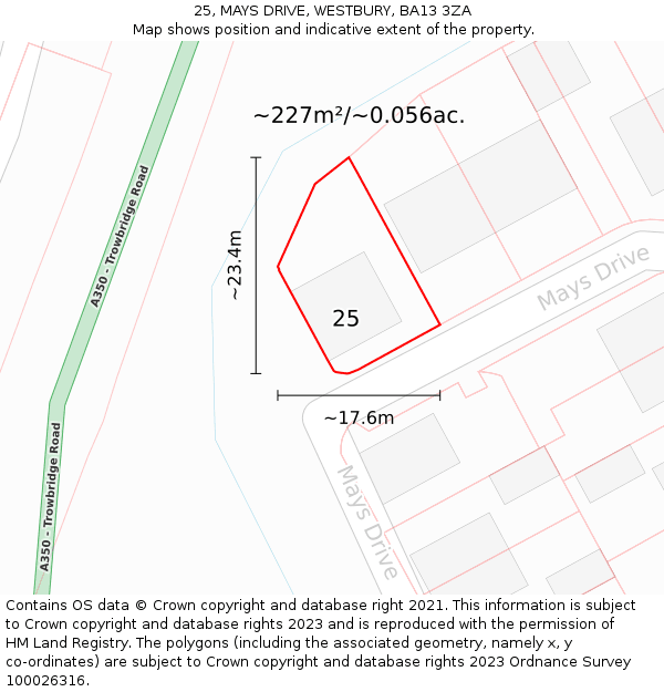 25, MAYS DRIVE, WESTBURY, BA13 3ZA: Plot and title map