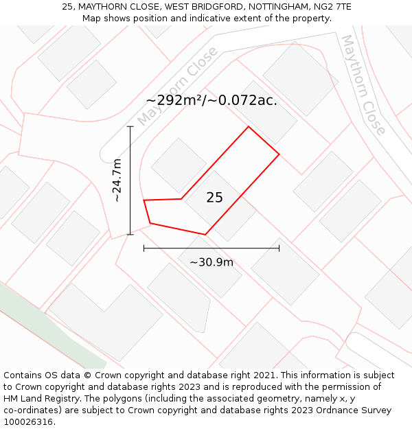 25, MAYTHORN CLOSE, WEST BRIDGFORD, NOTTINGHAM, NG2 7TE: Plot and title map