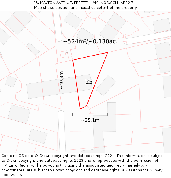 25, MAYTON AVENUE, FRETTENHAM, NORWICH, NR12 7LH: Plot and title map