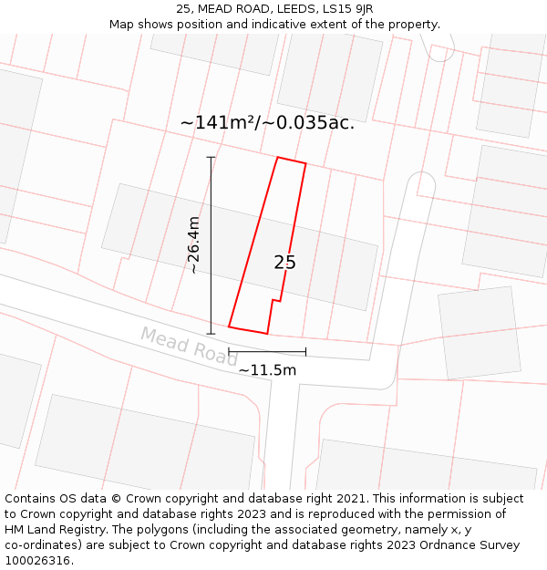 25, MEAD ROAD, LEEDS, LS15 9JR: Plot and title map