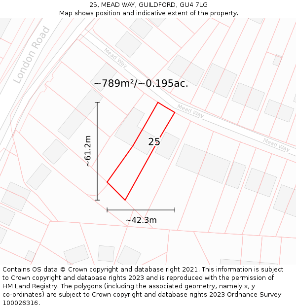 25, MEAD WAY, GUILDFORD, GU4 7LG: Plot and title map