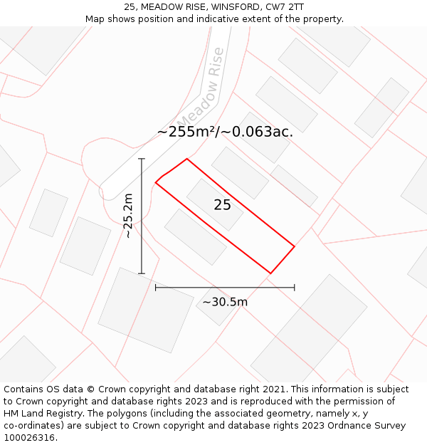 25, MEADOW RISE, WINSFORD, CW7 2TT: Plot and title map