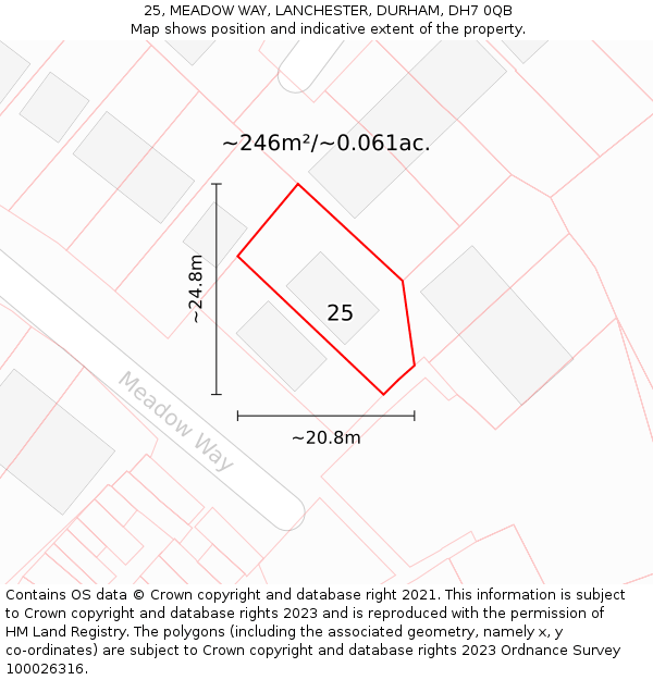 25, MEADOW WAY, LANCHESTER, DURHAM, DH7 0QB: Plot and title map