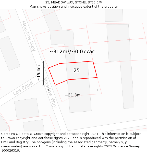 25, MEADOW WAY, STONE, ST15 0JW: Plot and title map