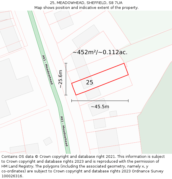 25, MEADOWHEAD, SHEFFIELD, S8 7UA: Plot and title map