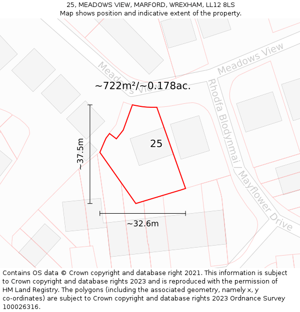 25, MEADOWS VIEW, MARFORD, WREXHAM, LL12 8LS: Plot and title map