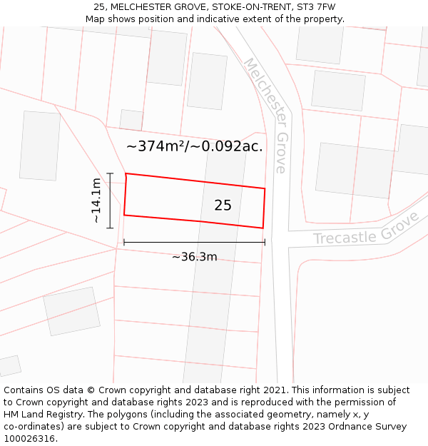 25, MELCHESTER GROVE, STOKE-ON-TRENT, ST3 7FW: Plot and title map