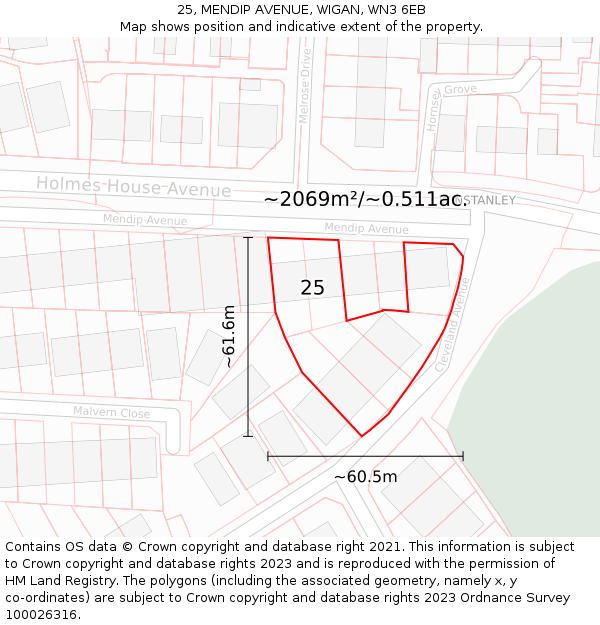 25, MENDIP AVENUE, WIGAN, WN3 6EB: Plot and title map