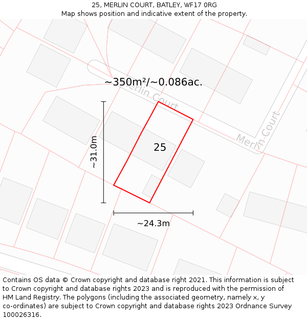 25, MERLIN COURT, BATLEY, WF17 0RG: Plot and title map