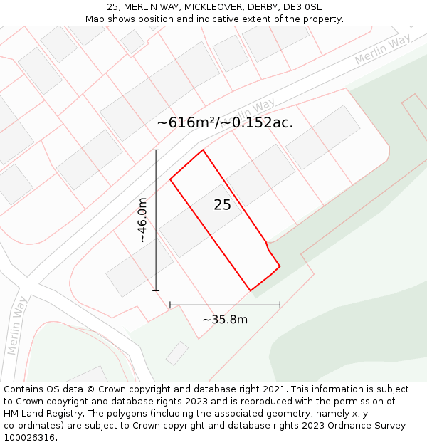 25, MERLIN WAY, MICKLEOVER, DERBY, DE3 0SL: Plot and title map