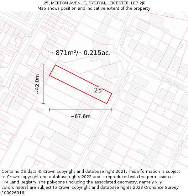 25, MERTON AVENUE, SYSTON, LEICESTER, LE7 2JP: Plot and title map