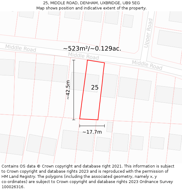 25, MIDDLE ROAD, DENHAM, UXBRIDGE, UB9 5EG: Plot and title map