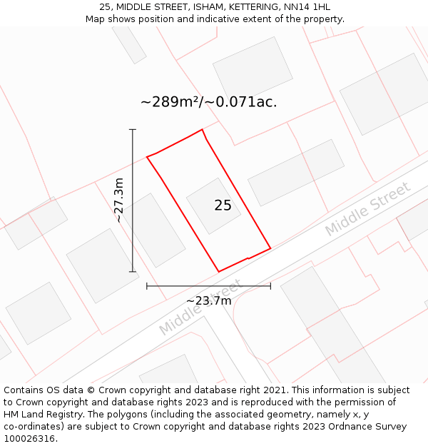 25, MIDDLE STREET, ISHAM, KETTERING, NN14 1HL: Plot and title map