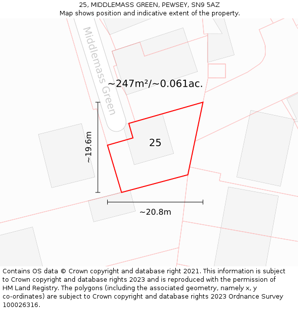 25, MIDDLEMASS GREEN, PEWSEY, SN9 5AZ: Plot and title map