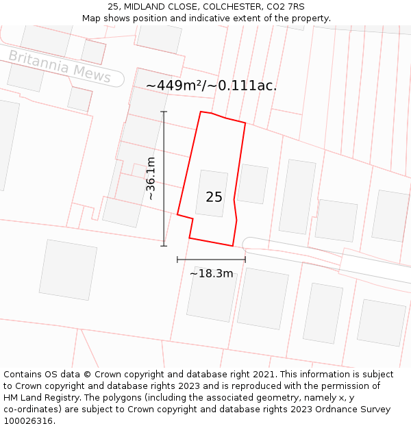 25, MIDLAND CLOSE, COLCHESTER, CO2 7RS: Plot and title map