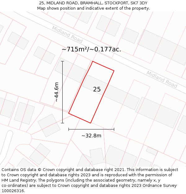 25, MIDLAND ROAD, BRAMHALL, STOCKPORT, SK7 3DY: Plot and title map