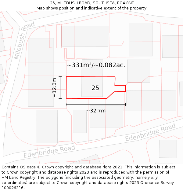 25, MILEBUSH ROAD, SOUTHSEA, PO4 8NF: Plot and title map