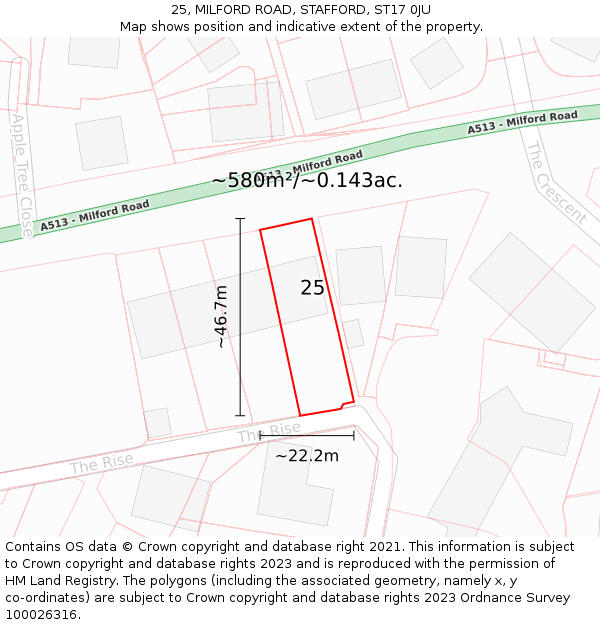 25, MILFORD ROAD, STAFFORD, ST17 0JU: Plot and title map