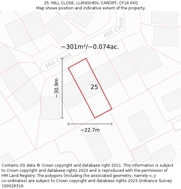 25, MILL CLOSE, LLANISHEN, CARDIFF, CF14 0XQ: Plot and title map