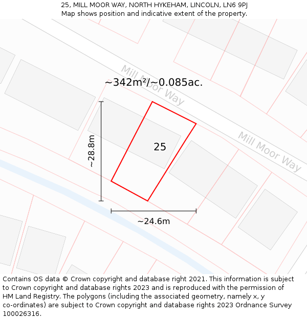 25, MILL MOOR WAY, NORTH HYKEHAM, LINCOLN, LN6 9PJ: Plot and title map