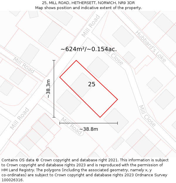 25, MILL ROAD, HETHERSETT, NORWICH, NR9 3DR: Plot and title map