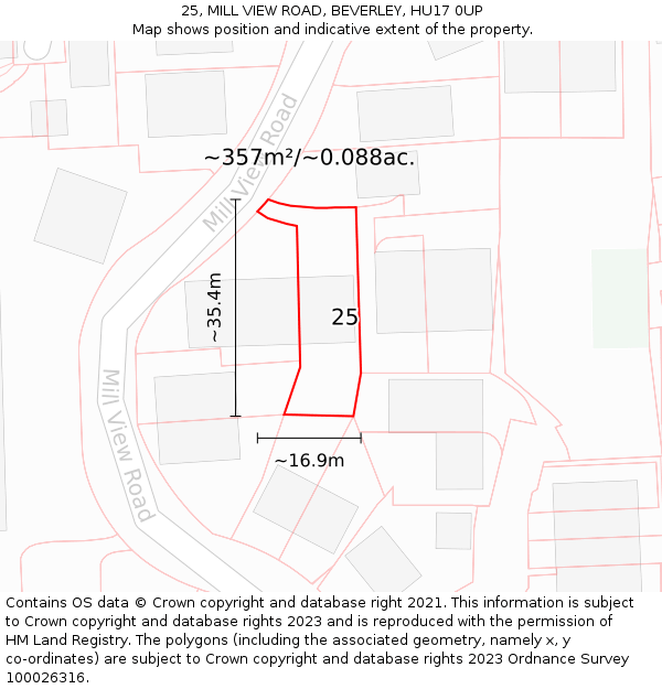 25, MILL VIEW ROAD, BEVERLEY, HU17 0UP: Plot and title map